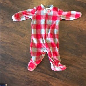 Red and gray plaid fleece footies